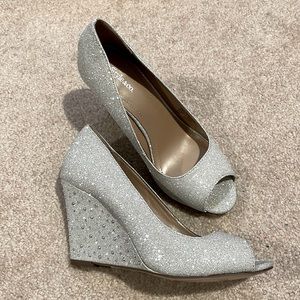 Style & co silver sparkle wedges